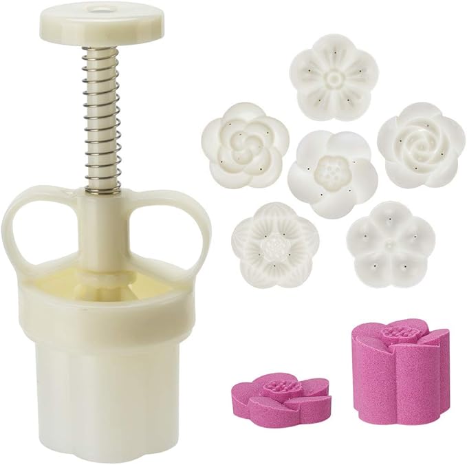 Moon Cake Mold Chinese Mid-autumn Festival Cookie Stamp Set, Thickness Adjustable 50g 6 Stamps Mooncake Shortbread Press DIY Decoration Hand Cutter Cake Mold