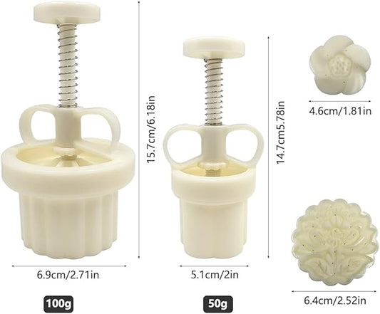 2 Set Mooncake Mould Press with 11 Stapms,  Cookie Cutter 50g 100g Flower Press Mooncake Mould Hand Pressure Mooncake Baking Tools