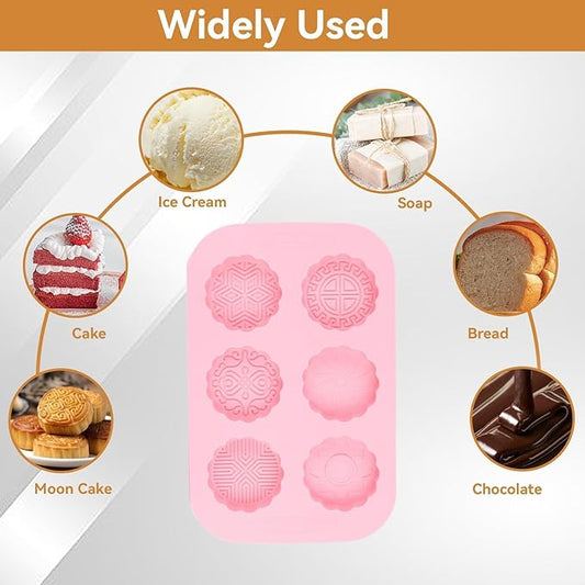 2PCS Cookie Silicone Mold, Cake Muffin Silicone Molds Chocolate Candy Mold Round Moon Cake Mold Cookie Mold Snowskin Mooncake Mold Moon Cake Molder for Baking Cookie