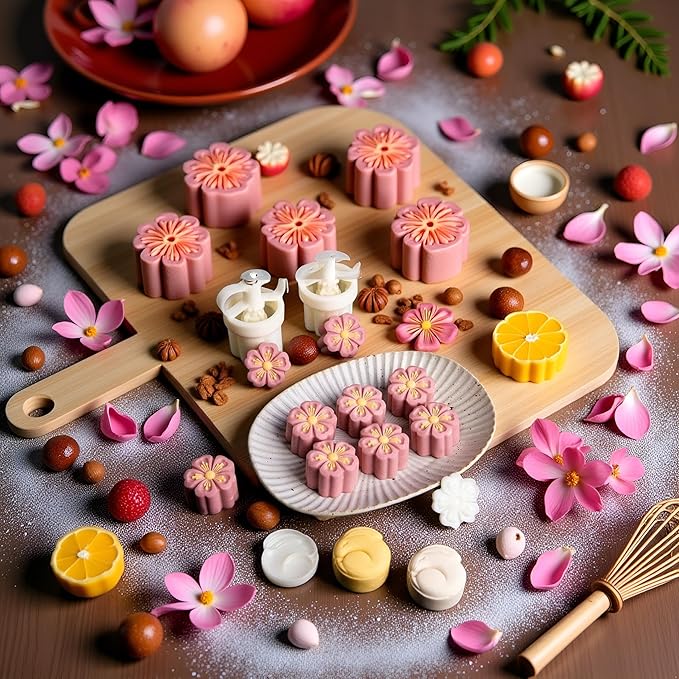 White Mold with 6 Petals 30g Mooncake Mould Hand Press Cookie Stamps, Cherry Blossom Flower Stamps, Mid-Autumn Festival Pastry Tool Pie Making, Cookie Stamps Baking Tools and Accessories